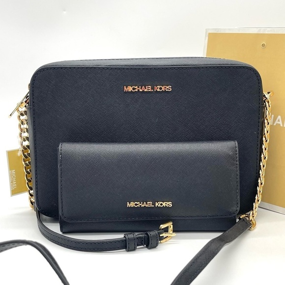 Michael Kors Large EW Crossbody Bag & Trifold Wallet Black - Picture 3 of 10